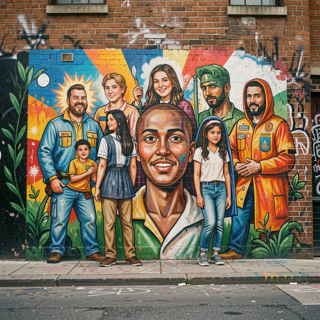 Realistic portrait mural painting